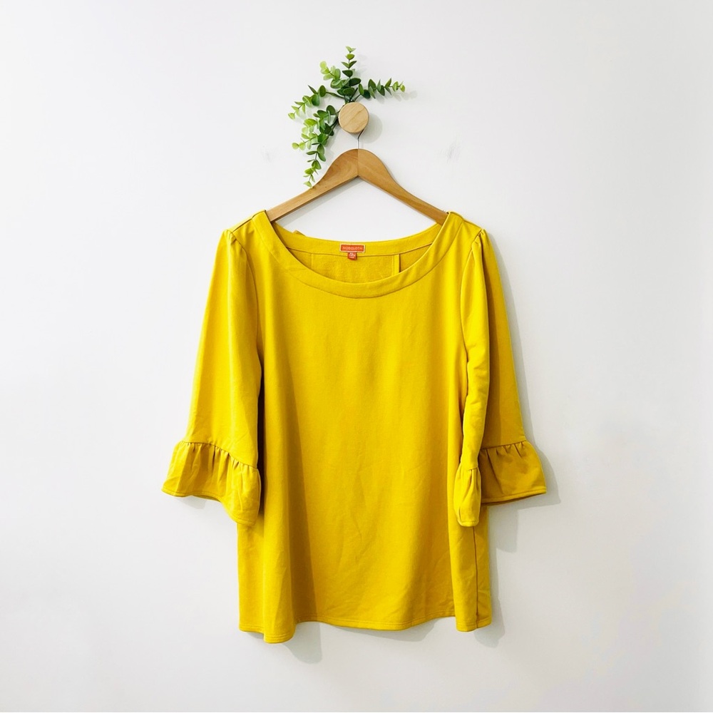 ModCloth Mustard Yellow Ruffle Sleeves Tie Back Detail Blouse
